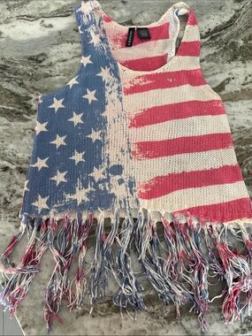 Full Tilt Striped Knit Top - flag red, white and blue.